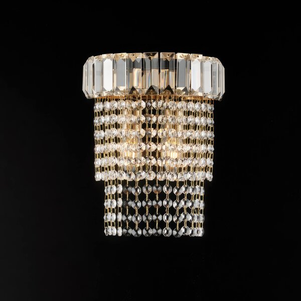 Applique Vladimir in Ferro e Ottone Dorato con Strass, 22x14xH27 cm, Oro Lucido, 2xE14 - 42 Watt Max