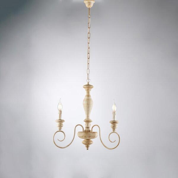 Lampadario Cascina H.53 - MAX 113 - �44 cm, Bianco Tortora, in Legno e Ferro, 3xE14 - 42 Watt Max