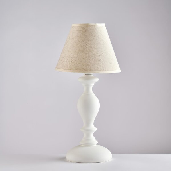 Lumetto in Legno Bianco Shabby 1 Luce con Paralume �20xH40 cm, Colore Bianco Shabby, Linea Cascina