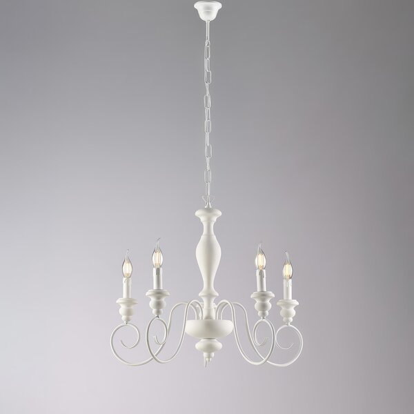 Lampadario Cascina H55 - MAX 115 - �60 cm, Bianco Shabby, in Legno e Ferro Laccato, 5xE14 - 42 Watt Max