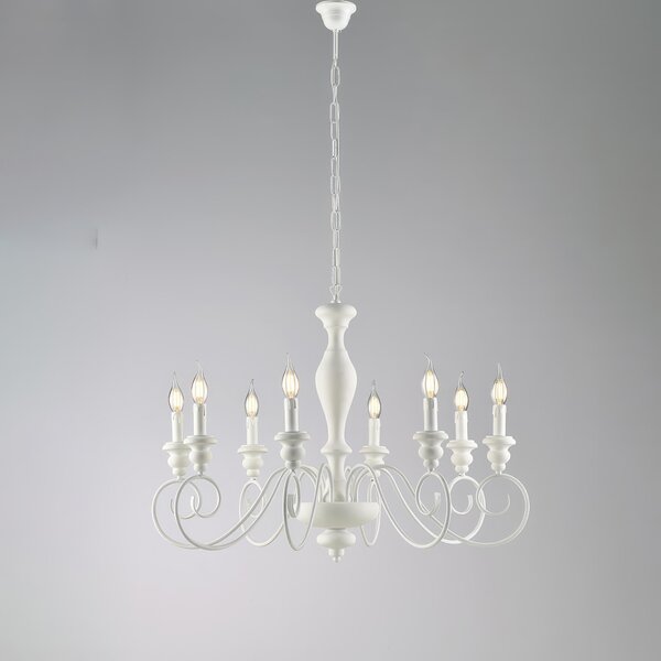 Lampadario Cascina 61xMAX 121x�82 cm, Bianco Shabby, Legno e Ferro Laccato