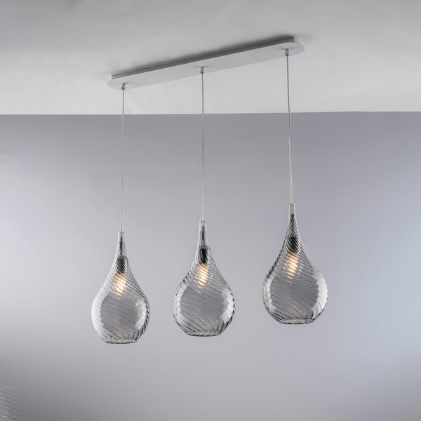 Sistema a Binario Pluvia 75x10xH41 - MAX 141 cm, Grigio, Ferro con Vetri Grigio Pyrex, Illuminazione 3xE27 - 55 Watt Max