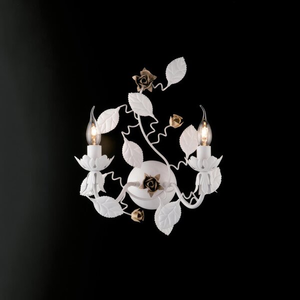 Applique Bella in Ferro Laccato Bianco Shabby 40x37x21 cm, 2xE14 - 42 Watt Max, Colore Bianco Shabby