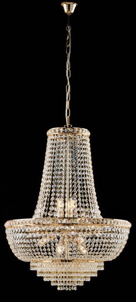 Lampadario Wagner H.82 - MAX 142 - �62 cm, Oro Lucido, in Ferro e Ottone Dorato con Strass