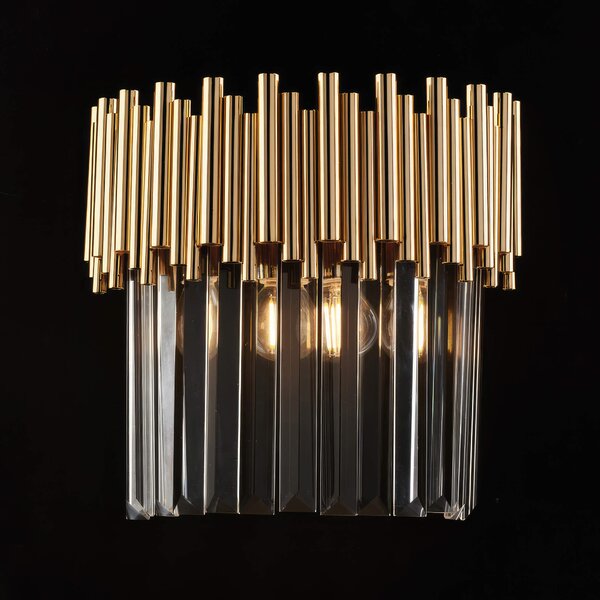 Applique Ravel in Ferro Dorato con Strass, 26x28x14 cm, Oro Lucido, 2xE14 - 42 Watt Max