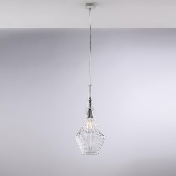 Sospensione Zeus in Ferro e Vetro Pyrex Trasparente, Dimensioni �20xH50-150 cm, 1xE27 - 55 Watt Max