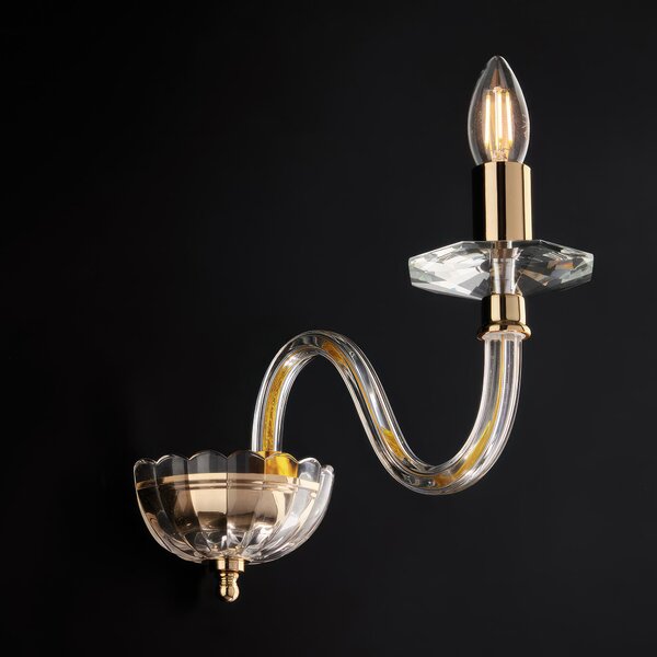Applique Ruben in Ferro Dorato e Vetro Trasparente 22x13x30 cm, Cristallo Oro Lucido, 1xE14 - 42 Watt Max