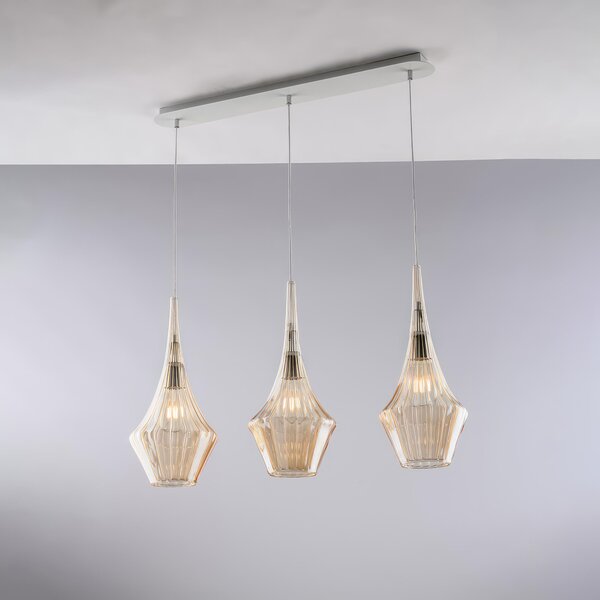 Sistema a binario Zeus in ferro con vetri Pyrex ambra, dimensioni 75x10xH49-149 cm, illuminazione 3xE27 - 55 Watt Max, colore Ambra