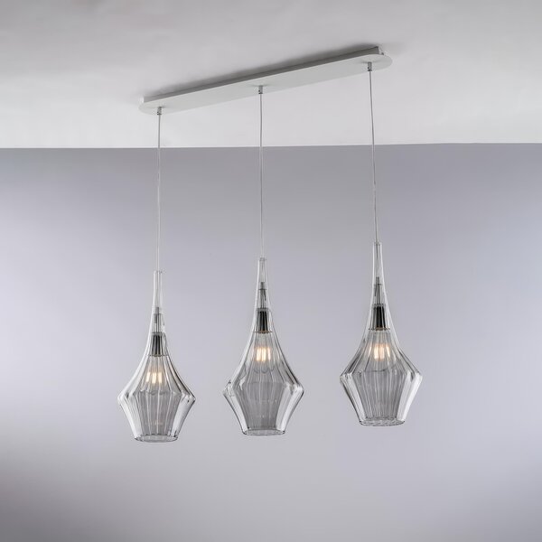 Sistema a Binario Zeus 75x10xH49-149 cm, 3 Luci E27 Max 55W, Ferro con Vetri Grigio Pyrex, Colore Grigio