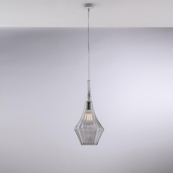Sospensione Zeus in Ferro e Vetro Pyrex Grigio, �20 x H50 - MAX150 cm, 1xE27 - 55 Watt Max