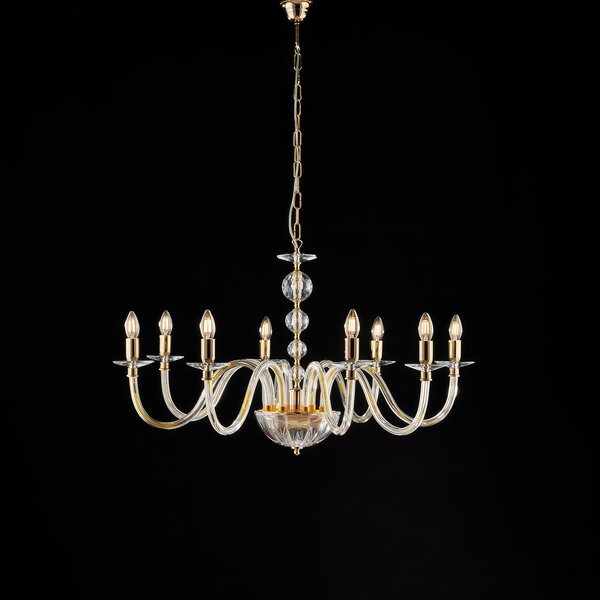 Lampadario Ruben 56xMAX 116x�96 cm, Oro Lucido Cristallo, Vetro Trasparente e Strass, 8xE14 - 42 Watt Max