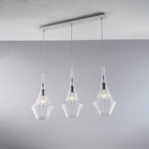Sistema a Binario Zeus in Ferro con Vetri Pyrex Trasparenti, 75x10xH49 149 cm, 3xE27 - 55W Max, Colore Trasparente