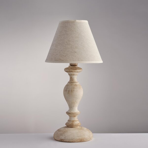 Lumetto in Legno Bianco e Tortora 1 Luce Paralume Dm. 20, Colore Bianco Tortora, Illuminazione 1xE14 - 42 Watt Max, Dimensioni H.39 - �20, Linea Cascina