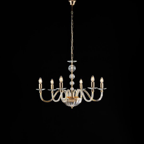 Lampadario Ruben �77xH56-MAX116 cm, Oro Lucido Cristallo, Vetro Trasparente con Strass, 6xE14 - 42 Watt Max