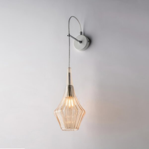 Applique Zeus in Ferro con Vetro Ambra Pyrex 1 Luce, H.64 - L.14 - P.21 cm, Colore Ambra