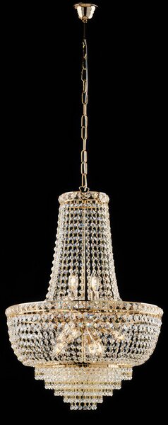Lampadario Wagner H.73 - MAX 133 - �52 cm, Oro Lucido, in Ferro e Ottone Dorato con Strass, 8xE14 - 42 Watt Max