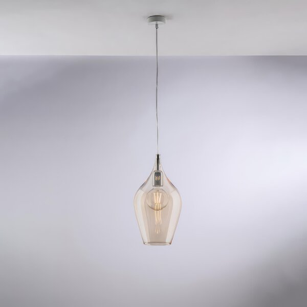 Sospensione Ares �20xH42 - MAX 142 cm, Colore Ambra, in Ferro con Vetro Pyrex