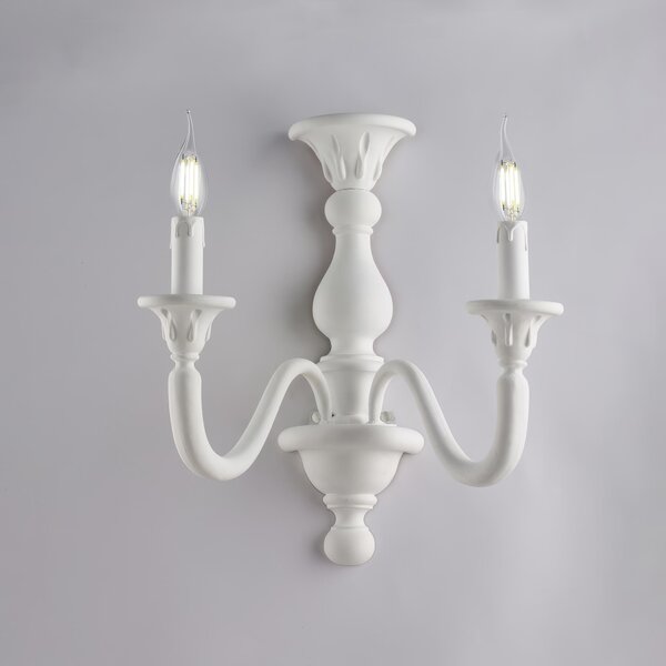 Applique Shabby in Legno Bianco 2 Luci Lucca 41x35x21 cm, Colore Bianco Shabby, Illuminazione 2xE14 - 42 Watt Max