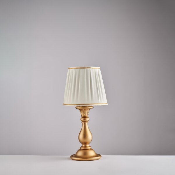 Lumetto in Legno Oro Antico 1 Luce con Paralume Lucca H39 - �20 cm, Colore Oro Antico, Illuminazione 1xE14 - 42 Watt Max