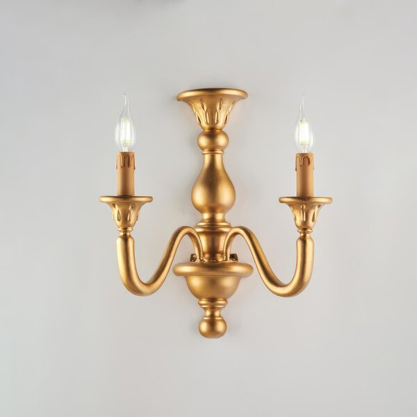 Applique Lucca in Legno Oro Antico 2 Luci, 35x21xH41 cm, Colore Oro Antico, Illuminazione 2xE14 - 42 Watt Max