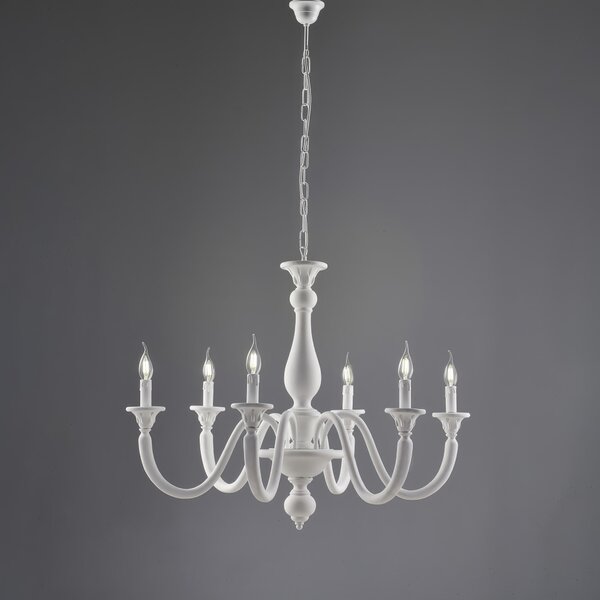 Lampadario Shabby in Legno Bianco 6 Luci Lucca, H69-MAX129x�86 cm, 6xE14 - 42W Max, Colore Bianco Shabby