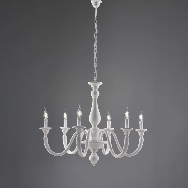 Lampadario Shabby in Legno Bianco 6 Luci Lucca, H69-MAX129x�86 cm, 6xE14 - 42W Max, Colore Bianco Shabby