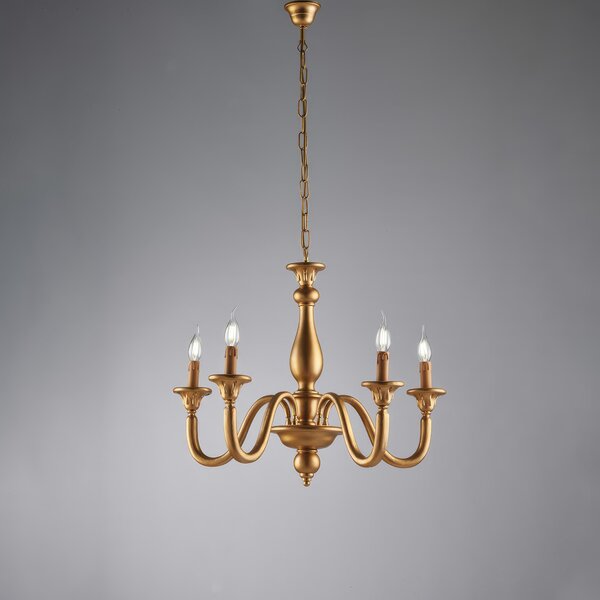 Lampadario Lucca in Legno Oro Antico, �62xH56-116 cm, 5xE14 - 42 Watt Max, Oro Antico