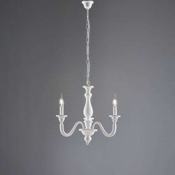 Lampadario Shabby in Legno Bianco, 3 Luci Lucca, �41xH48-108 cm, Colore Bianco Shabby, Illuminazione 3xE14 - 42 Watt Max