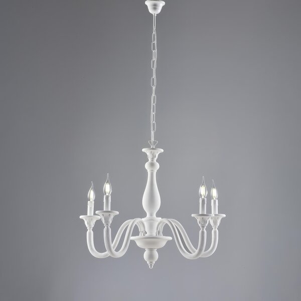 Lampadario Shabby in Legno Bianco Lucca �62xH56-116 cm, 5xE14 - 42 Watt Max, Bianco Shabby