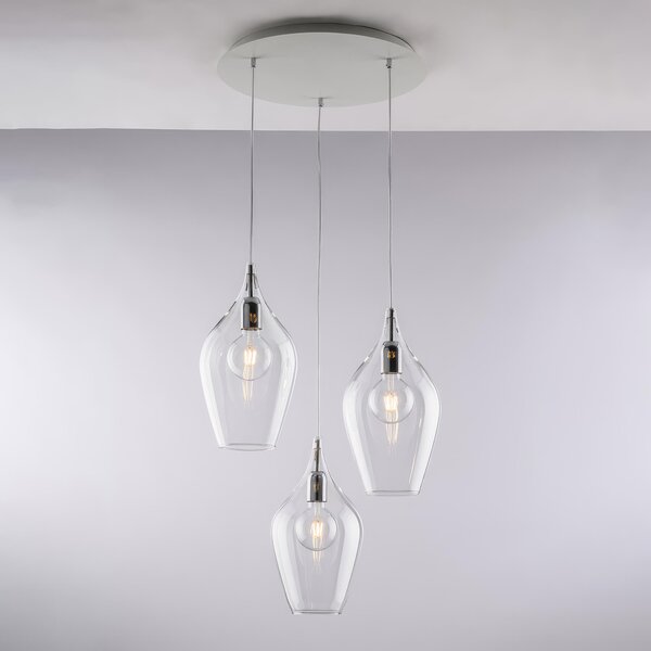 Sospensione Ares in Ferro con Vetri Pyrex Trasparente, 3xE27 - 55 Watt Max, Dimensioni H41 - MAX 141 - �50 cm, Colore Trasparente