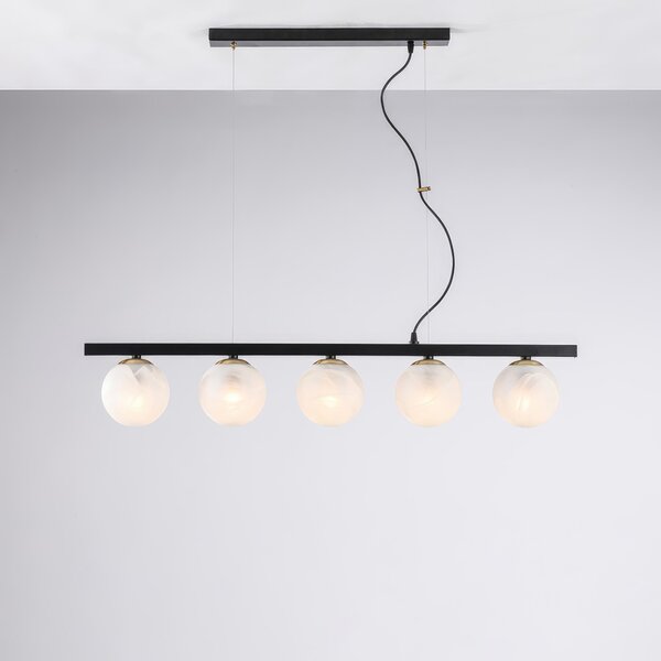 Sospensione Adrian in Ferro Laccato Nero e Bronzato, 101x14xH27 - MAX 157 cm, 5xE14 - 42 Watt Max, Nero Bronzato