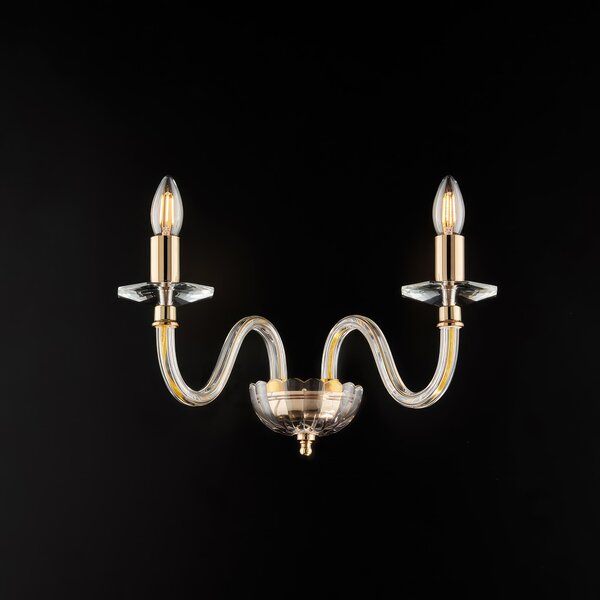 Applique Franz 22x39xh25 cm, Cristallo Oro Lucido, in Ferro Dorato con Vetro Trasparente, 2xE14 - 42 Watt Max