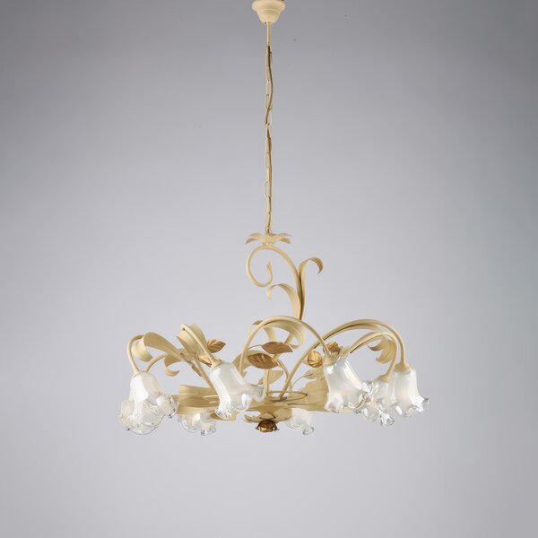 Lampadario Cesto in Ferro Laccato Avorio Decape, H52 - MAX 112 - �85 cm, Avorio Oro, 8xE14 - 42 Watt Max