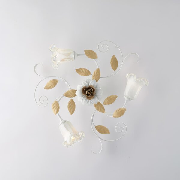 Plafoniera Shabby 3 Luci in Ferro Laccato Bianco, H17 x �56 cm, Bianco Avorio, Linea Cesto, Illuminazione 3xE14 - 42 Watt Max
