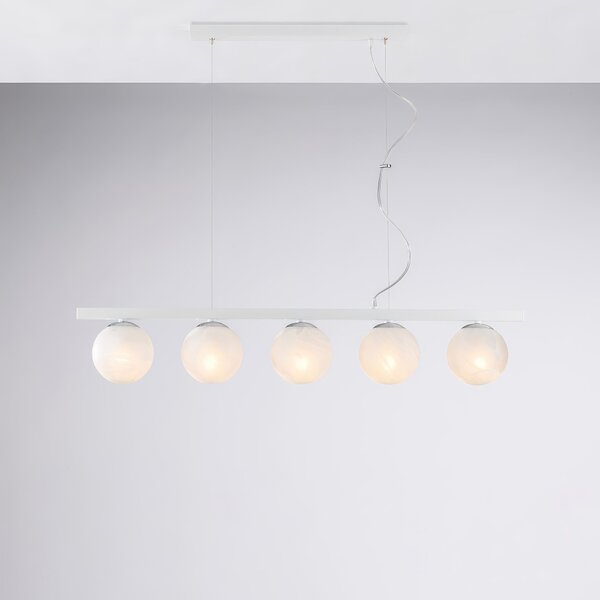 Sospensione Adrian in Ferro Laccato Bianco e Cromo, 101x14xH27 - MAX 157 cm, 5xE14 - 42 Watt Max, Bianco Cromo