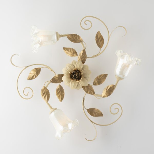 Plafoniera Cesto in Ferro Laccato Avorio Decape, �56xH17 cm, Avorio Oro, 3xE14 - 42 Watt Max