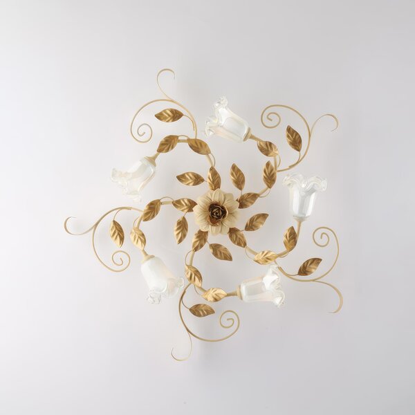 Plafoniera Cesto �80xH17 cm, Avorio Oro, Ferro Laccato Decape - 5xE14 42 Watt Max