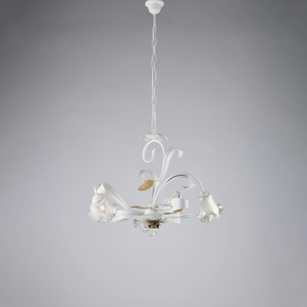 Lampadario Cesto in Ferro Laccato Bianco Shabby, 59xH44-104 cm, Bianco Avorio, 3xE14 - 42 Watt Max