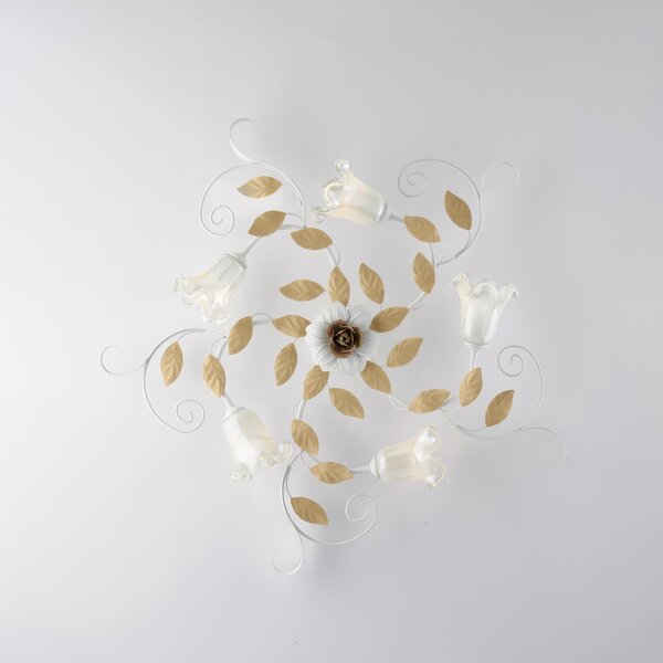 Plafoniera Cesto in Ferro Laccato Bianco Shabby, �80xH17 cm, Bianco Avorio, 5xE14 - 42 Watt Max