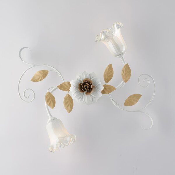 Plafoniera Cesto �52xH17 cm, Bianco Avorio, Ferro Laccato Shabby, 2xE14 - 42W Max