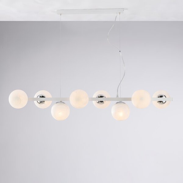 Sospensione Adrian in Ferro Laccato Bianco e Cromo, 121x30xH30 cm - MAX 160 cm, 8xE14 - 42 Watt Max, Bianco Cromo