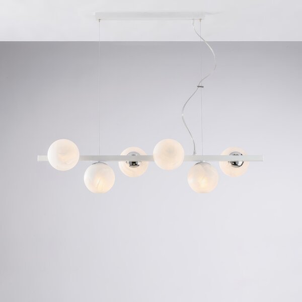 Sospensione Adrian H.30 - MAX 160 - L.101 x 30 cm, Bianco Cromo, Ferro Laccato, 6xE14 - 42 Watt Max