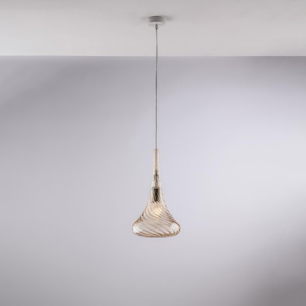 Sospensione Nemesi in Ferro con Vetro Ambra Pyrex, �20xH42 - Max H142 cm, Colore Ambra, 1xE27 - 55 Watt Max