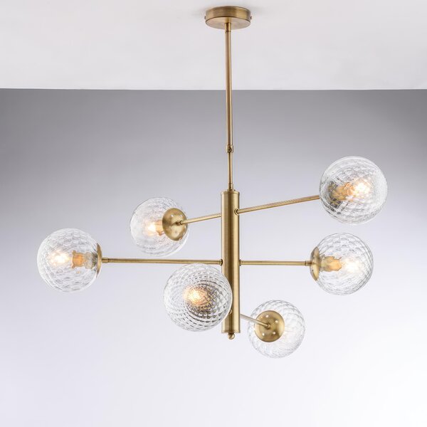 Sospensione Demetra in Ferro Bronzato Spazzolato, 72xMAX 97x�73 cm, 6 Luci E14 - 42 Watt Max, Colore Bronzato