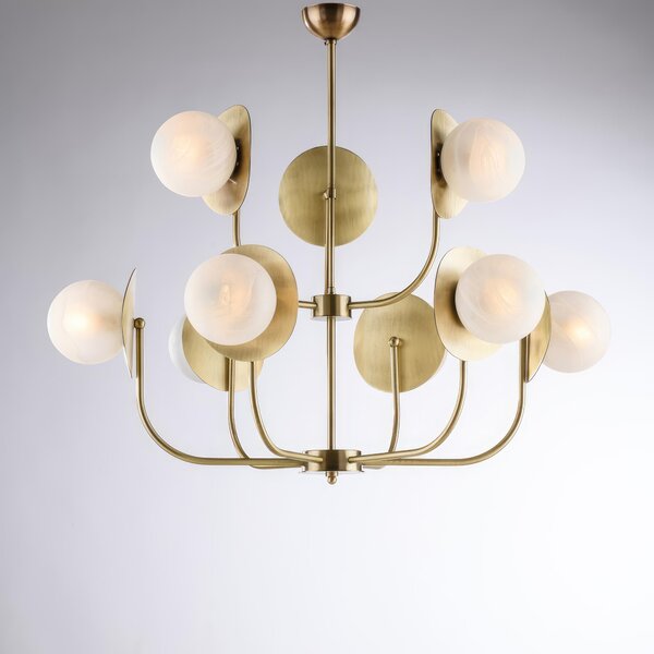 Sospensione Selene in Ferro Bronzato Spazzolato, �92xH80-102 cm, 9xE14 - 42 Watt Max, Colore Bronzato