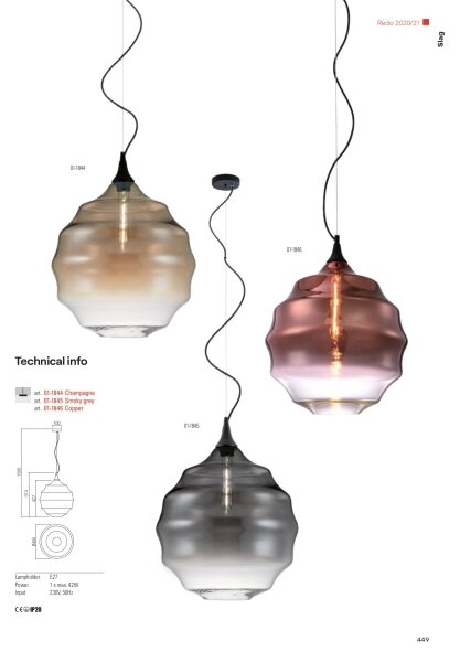 Redo 01-1844 - Lampadario a sospensione con filo SLAG 1xE27/42W/230V diametro 40 cm beige
