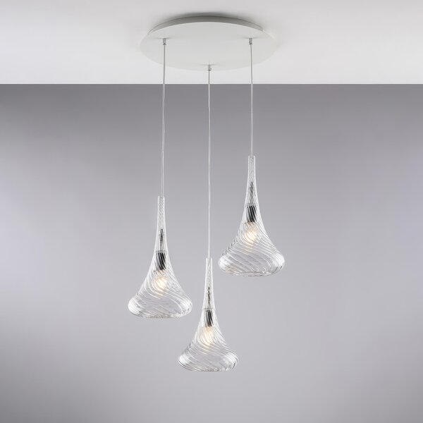 Sospensione Nemesi in Ferro con Vetri Trasparenti Pyrex, 41x50xH141 cm, 3xE27 - 55 Watt Max, Trasparente