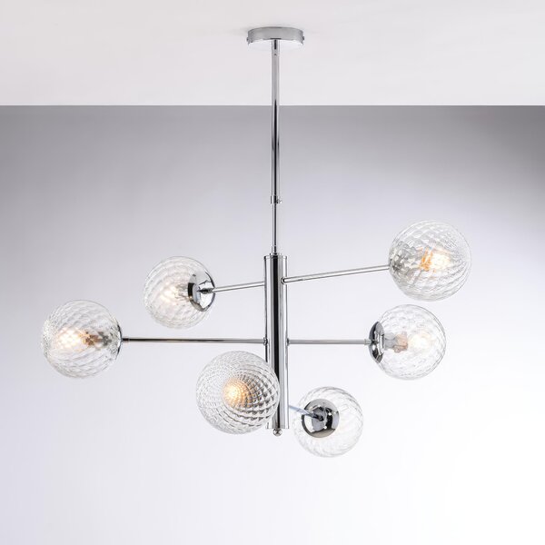 Sospensione Demetra in ferro cromo lucido, �73xH72-97 cm, 6xE14 - 42W max, colore Cromo Lucido