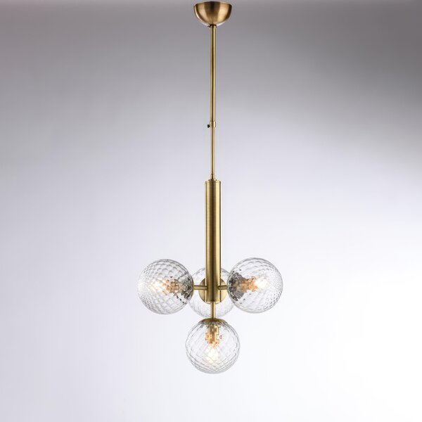 Sospensione Armonia in Ferro Bronzato Spazzolato 4 Luci, �32xH87-110 cm, Colore Bronzato, 4xE14 - 42 Watt Max