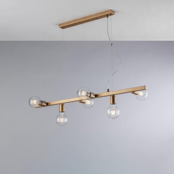 Sospensione Fabian in Ferro Laccato Nero e Oro, 101x16xH18 Max 148 cm, 6xE27 - 55 Watt Max, Colore Oro Antico